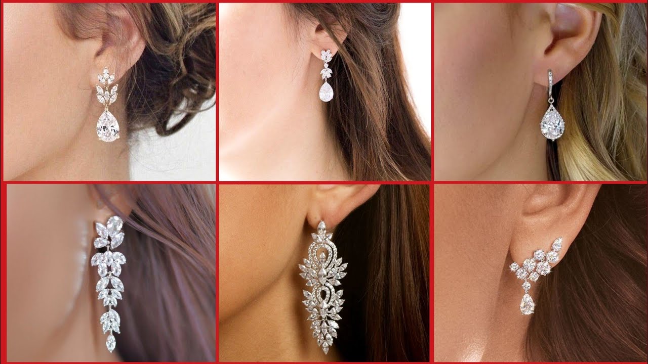 Classy And Luxury Diamond Bridal Earrings Designs//Sparkly Wedding Earrings For Bride