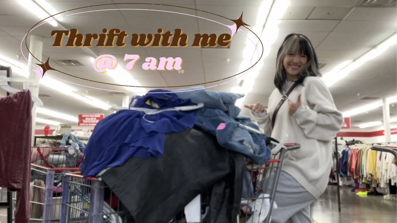 THRIFT WITH ME AT 7 AM!! Beautiful vintage + lingerie pieces & in-store try-on!