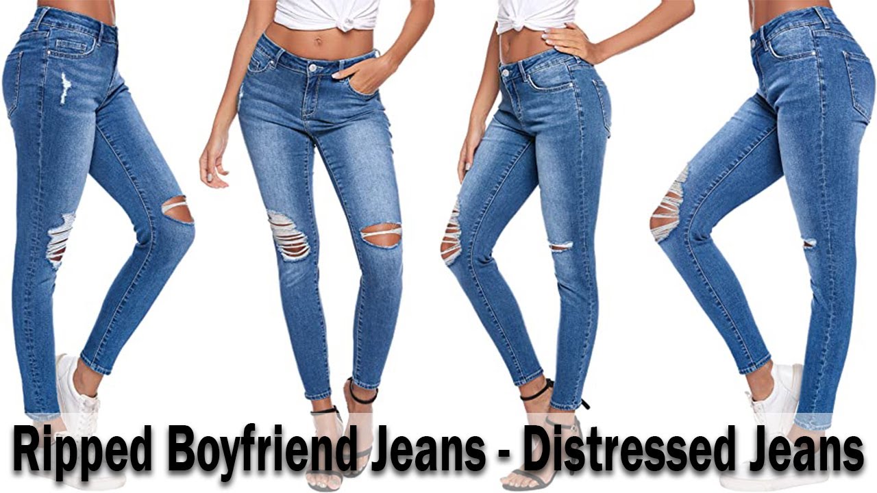 Cute Distressed Jeans Stretch Skinny Jeans with Hole #BoyfriendJeans #Shorts