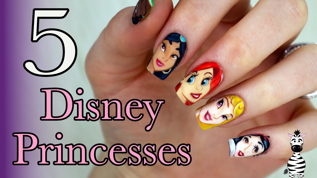 FULL Hand of Disney Princess Nail Art | Tiana, Jasmine, Ariel, Aurora and Snow White