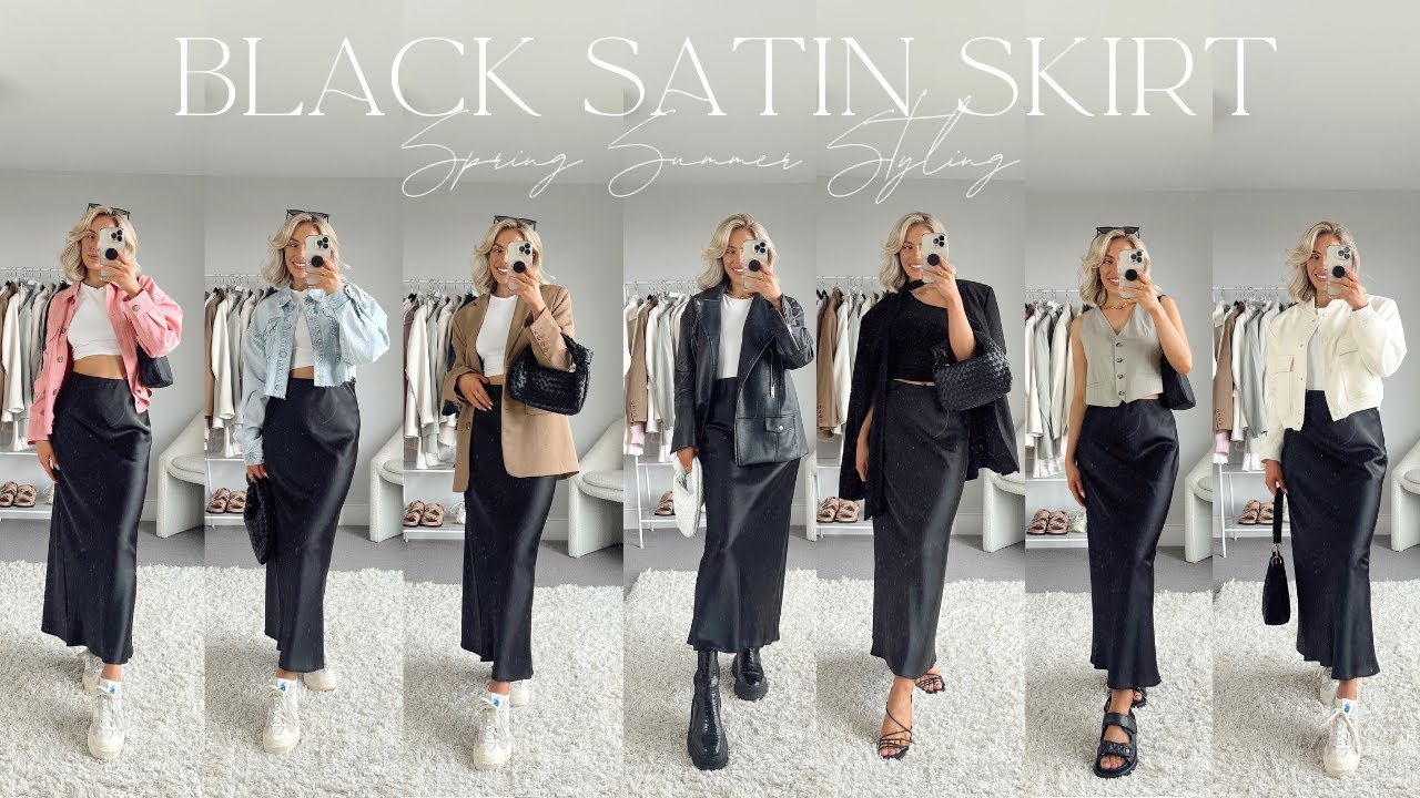 SATIN SKIRT WAYS TO WEAR, BLACK SATIN SKIRT OUTFITS! SPRING STYLING! | India Moon