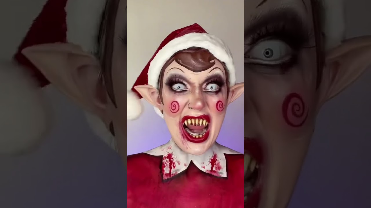 Something is wrong with my elf on the shelf 😳🧝♀️ | Christmas horror makeup #makeup #elfontheshelf