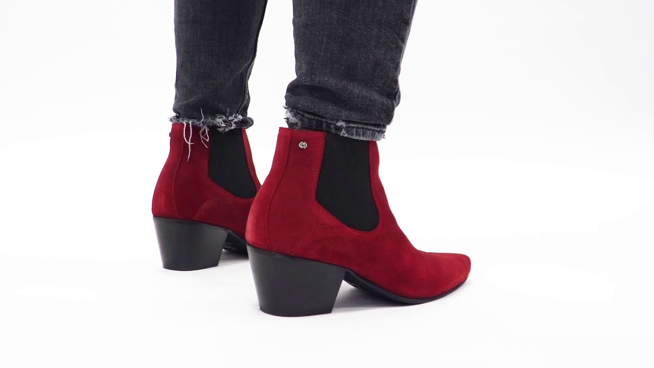 | Shuperb™ Club Cubano McCARTNEY Mens Suede Winklepicker Cuban Heel Boots Red