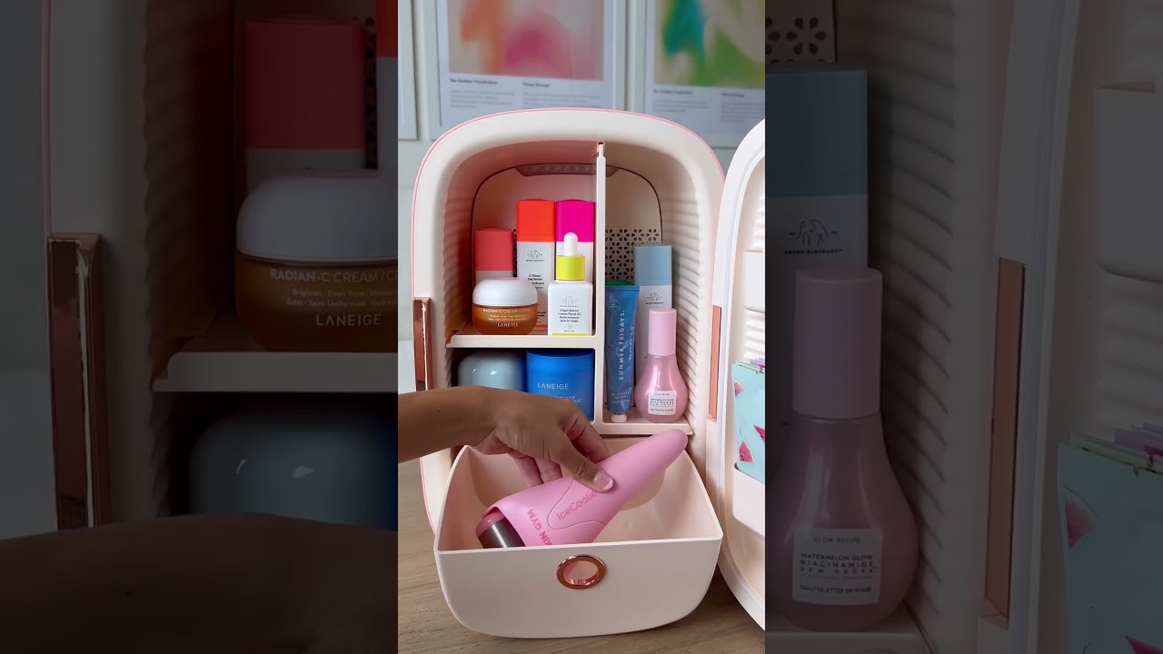 ASMR STOCKING MY NEW SKINCARE FRIDGE 💌 #shorts
