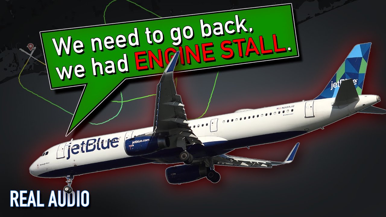 ENGINE STALL during climb out from JFK Airport. JetBlue Airbus A321. Real ATC