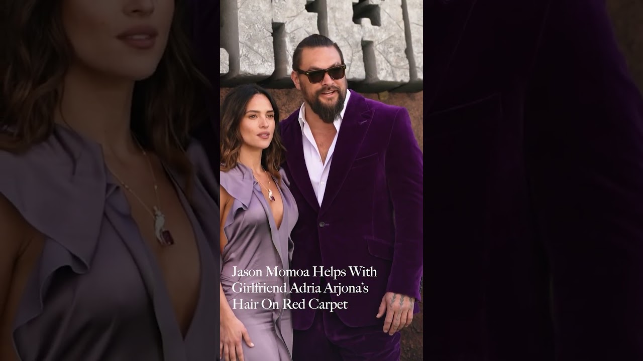 Jason Momoa Helps With Girlfriend Adria Arjona’s Hair On Red Carpet