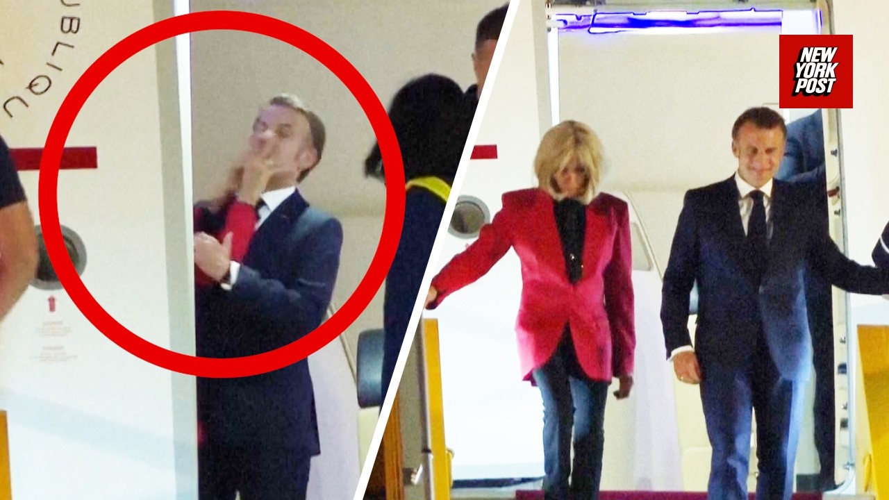 Insane moment Macron is smacked in the face by his wife as they arrive in Vietnam