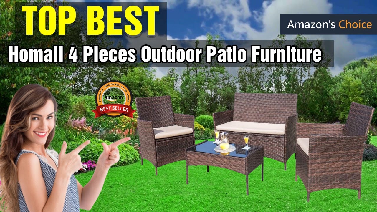 ✅Homall 4 Pieces Outdoor Patio Furniture Sets Rattan Chair Wicker Set