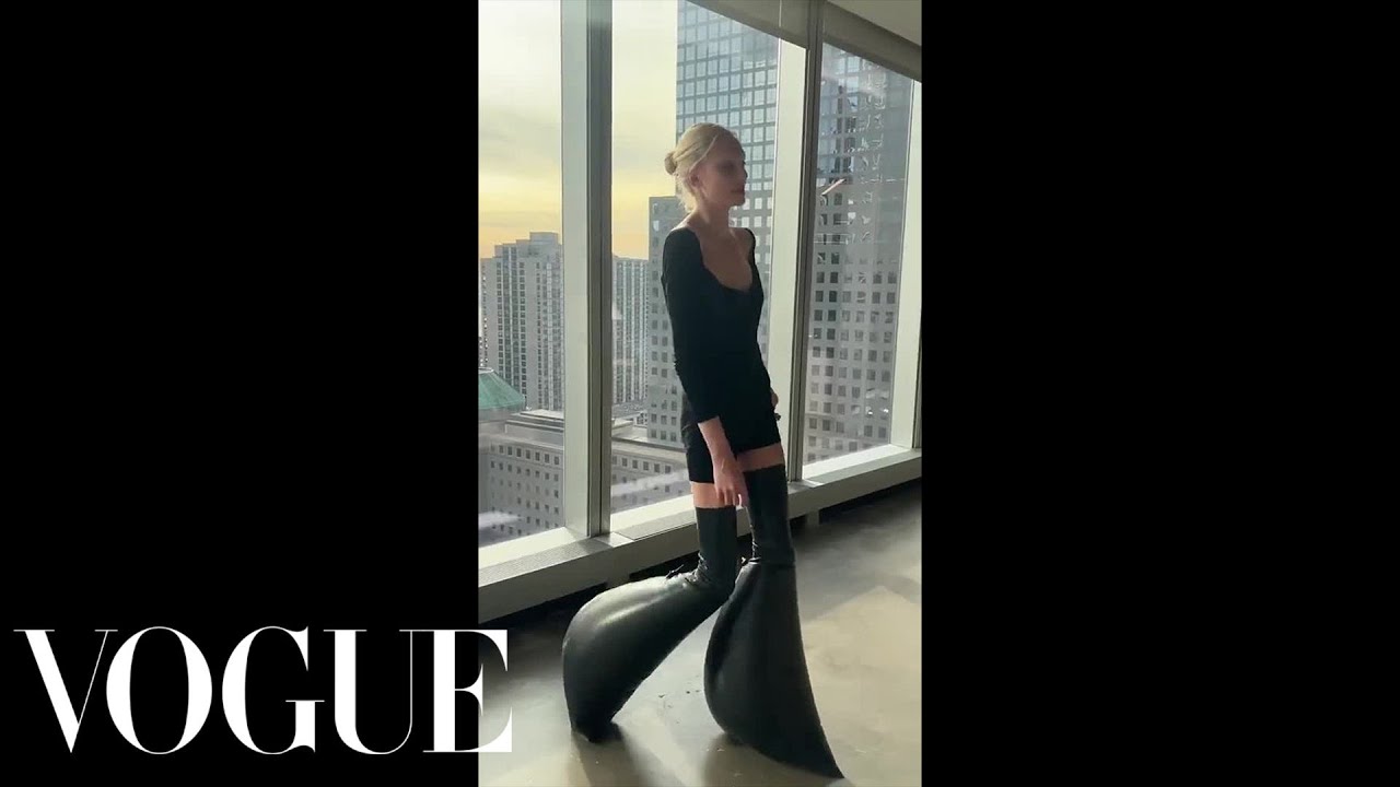 Model Alex Consani Tries on Inflatable Rick Owens Boots