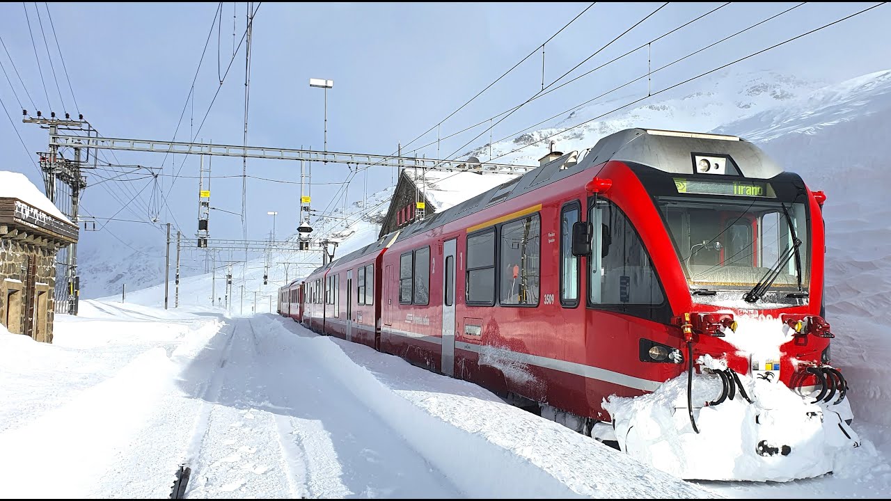★ 4K Cab ride 🇨🇭St. Moritz - 🇮🇹Tirano, fresh snow, strong winds & snowdrifts [03.2020]