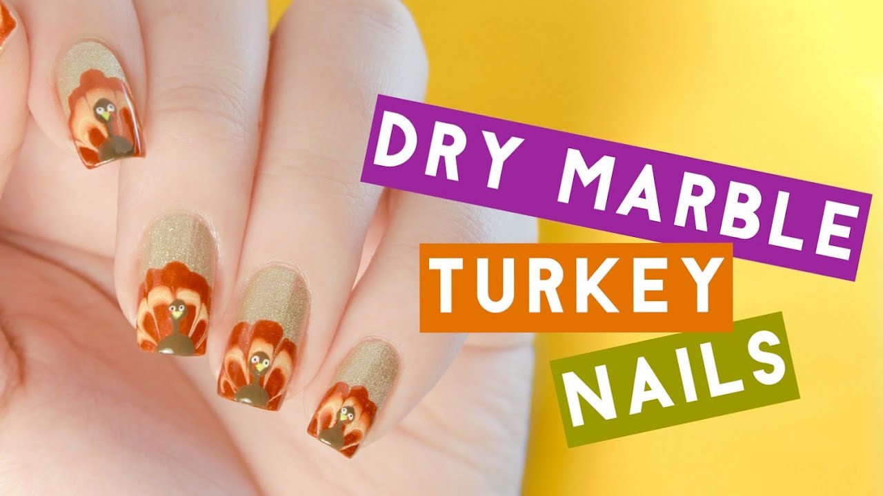 DIY Dry Marble Thanksgiving Turkey Nail Art | NO WATER NEEDED!
