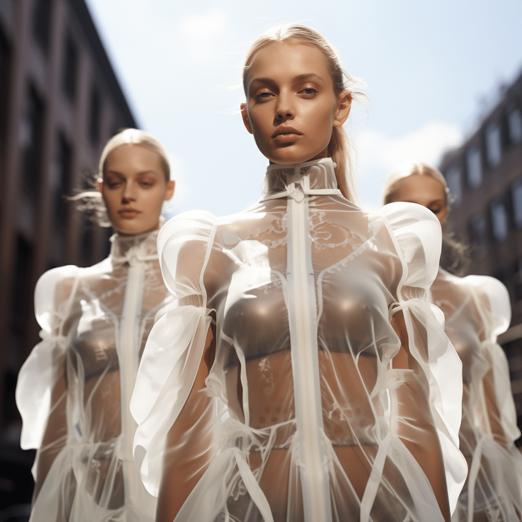 supermodels wearing clear dresses