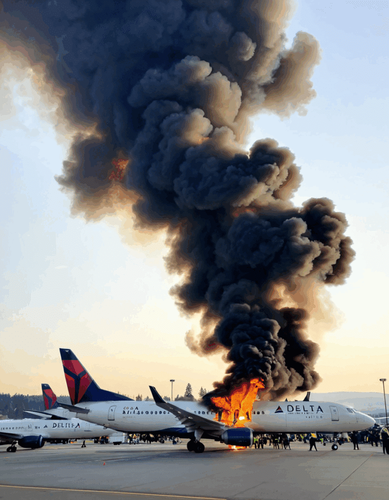 delta plane catches fire seattle