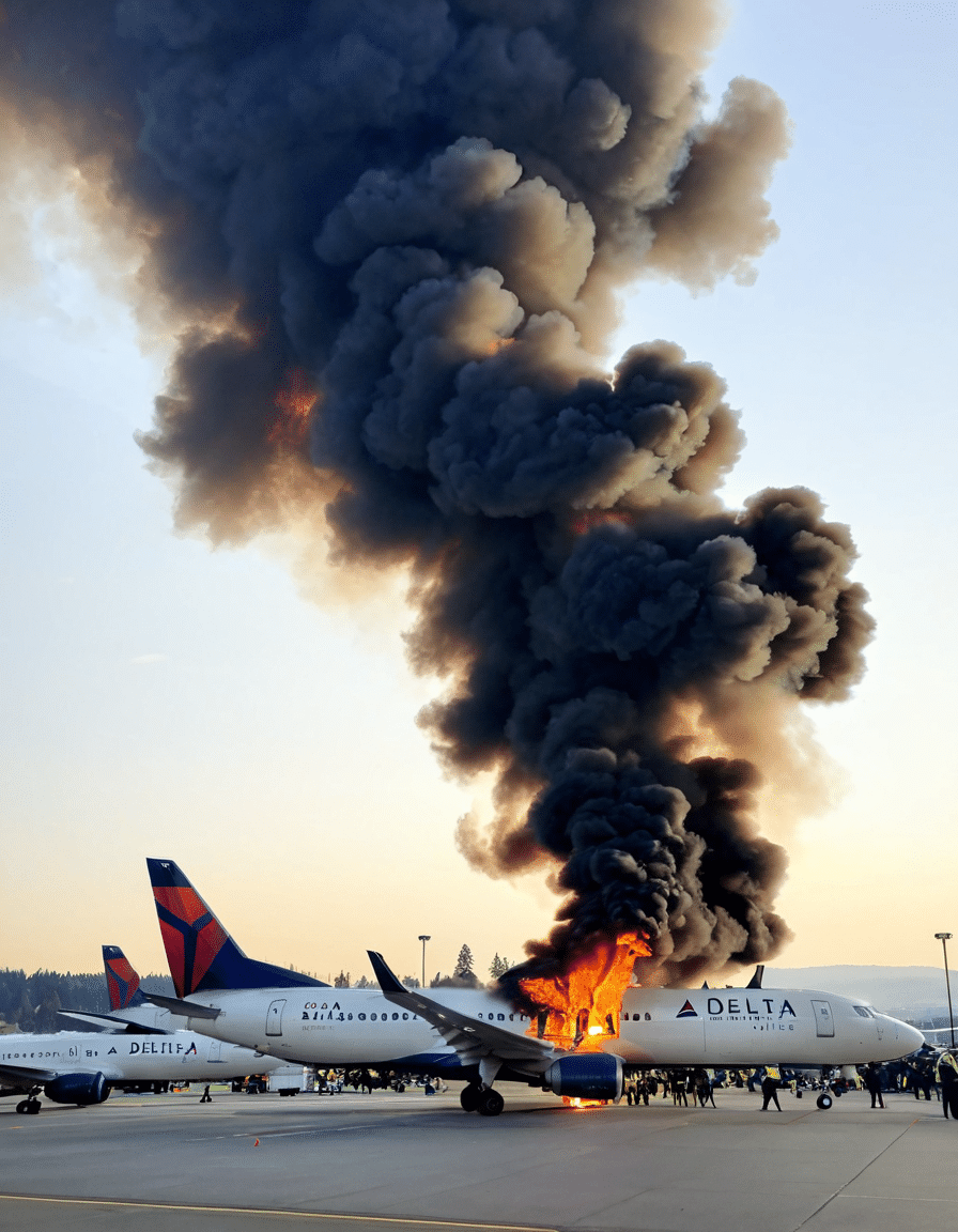 delta plane catches fire seattle